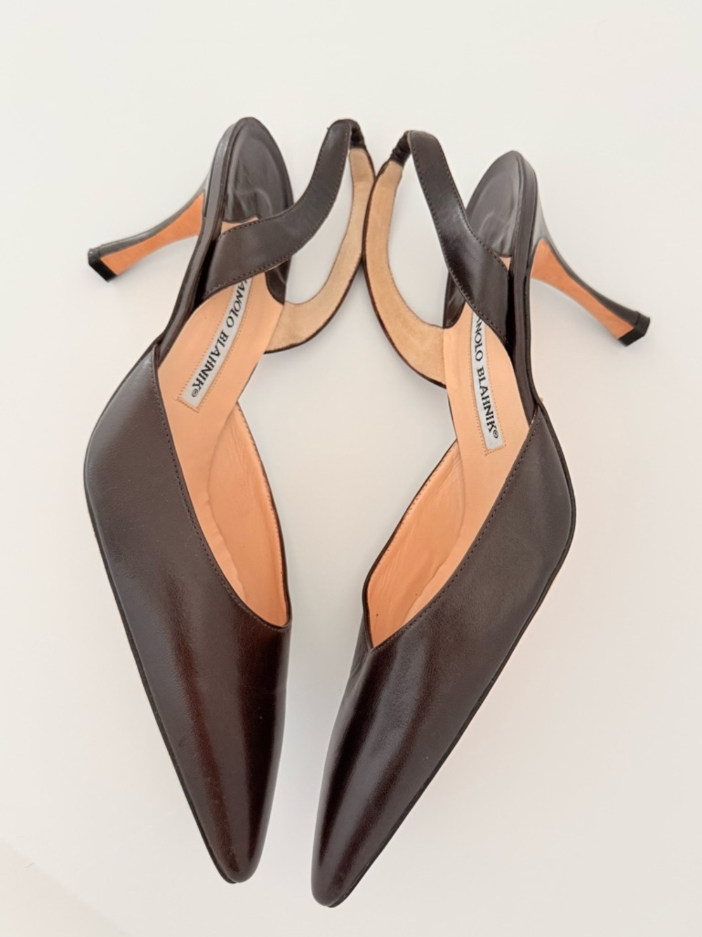 Manolo Blahnik Carolyne Slingback Pumps Dark Brown Leather Kitten Heel EU 40 - Picture 3 of 9
